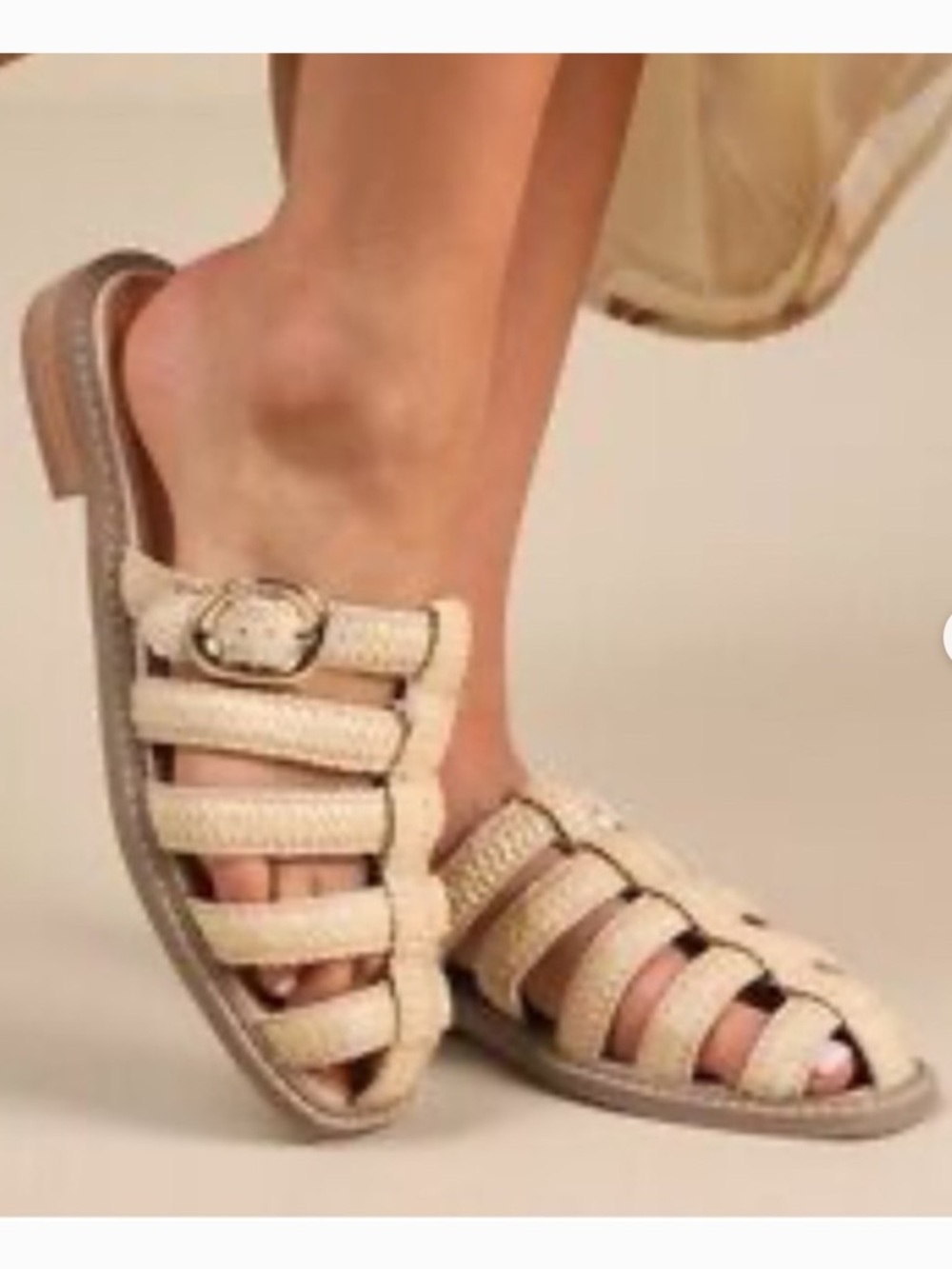 Dolce Vita Fishermen Braided Woven Tan Natural Slide Mules Gold Buckle Women 10